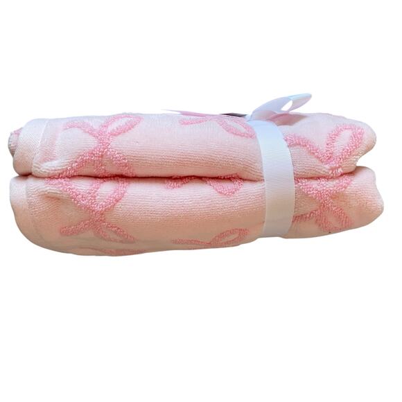 Caro Home Pink Bow Cotton Hand Towels 18x28 Set of 2 - Picture 3 of 10